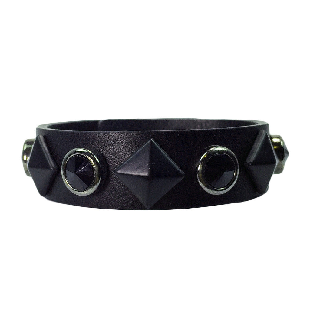 Stud & Black Stone Leather Bracelet - Bon Flare Ltd.