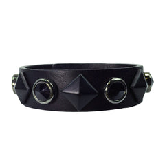 Stud & Black Stone Leather Bracelet - Bon Flare Ltd.