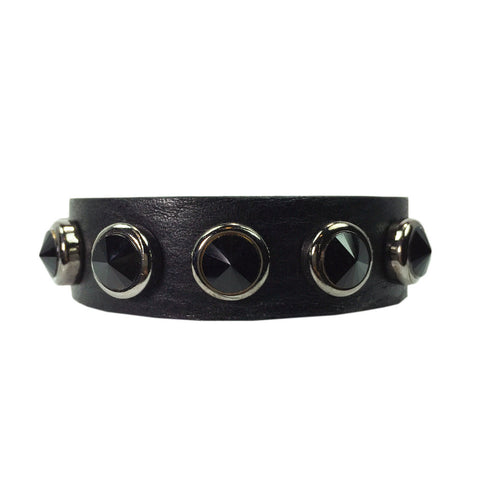 Black Stone Leather Bracelet