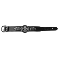 Fleur-De-Lis Crest Shield Leather Bracelet - Bon Flare Ltd.