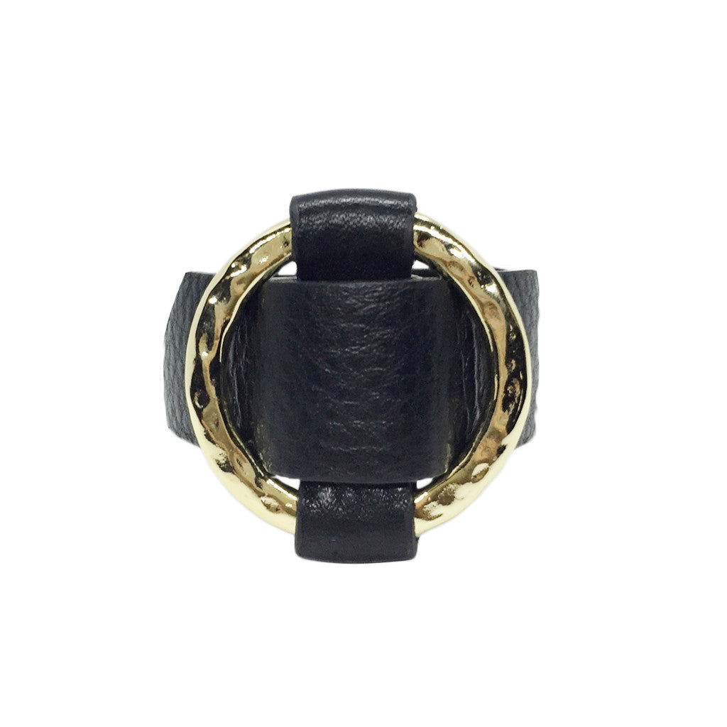 Round Gold-Plated Buckle Textured Leather Bracelet - Bon Flare Ltd.