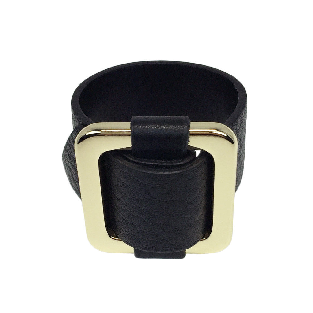 Square Gold-Plated Buckle Textured Leather Bracelet - Bon Flare Ltd.
