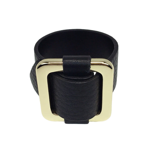 Square Gold-Plated Buckle Textured Leather Bracelet