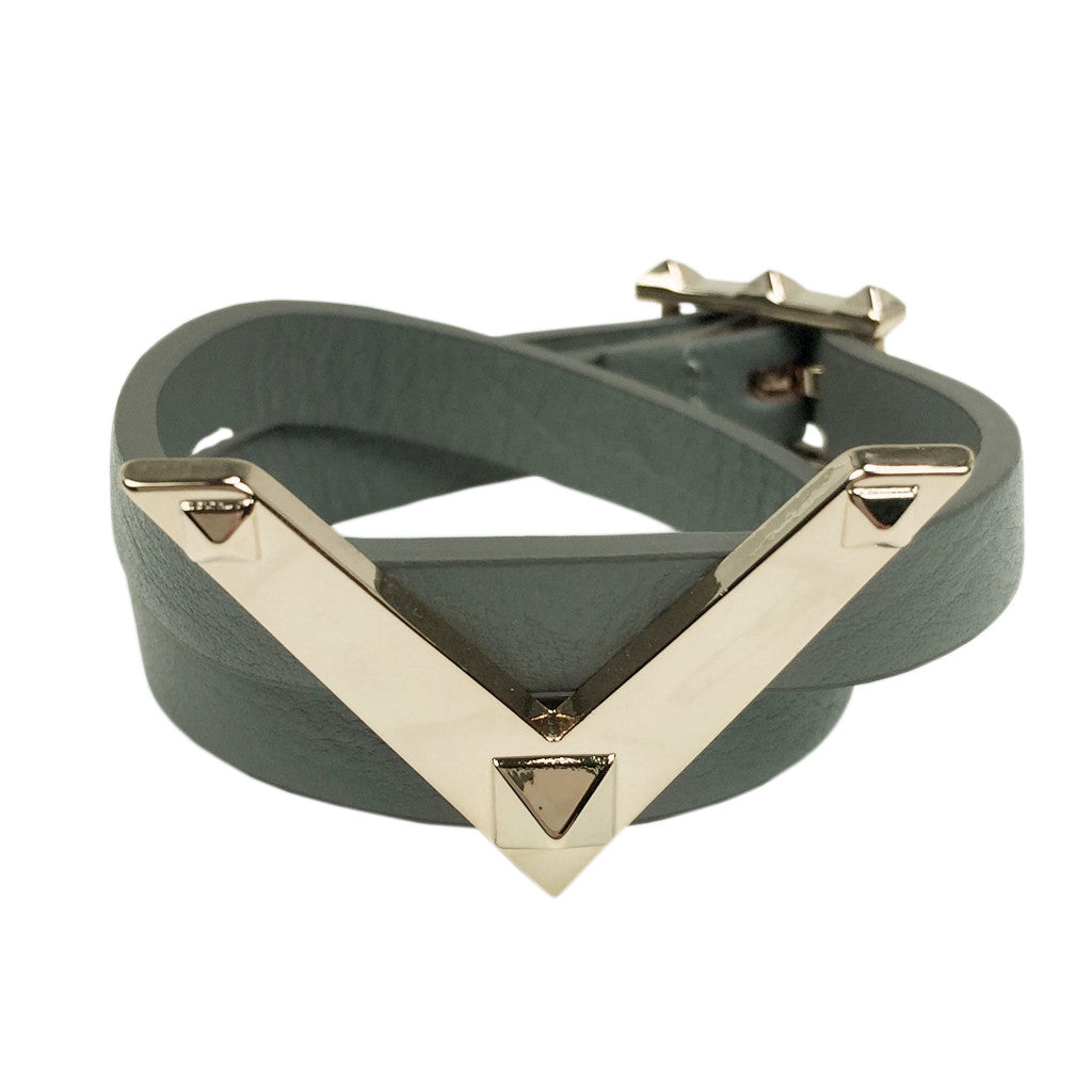 V Gold-Plated Leather Bracelet - Bon Flare Ltd.