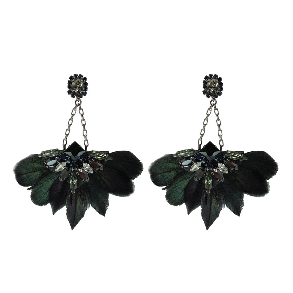 Embellished Feather Earrings - Bon Flare Ltd.