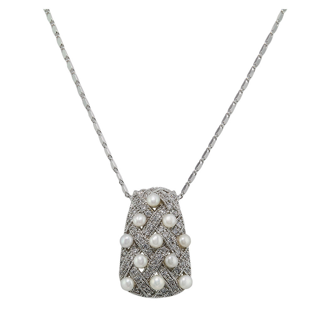 Basketweave Retangle Diamond With Pearls Pendant - Bon Flare Ltd.