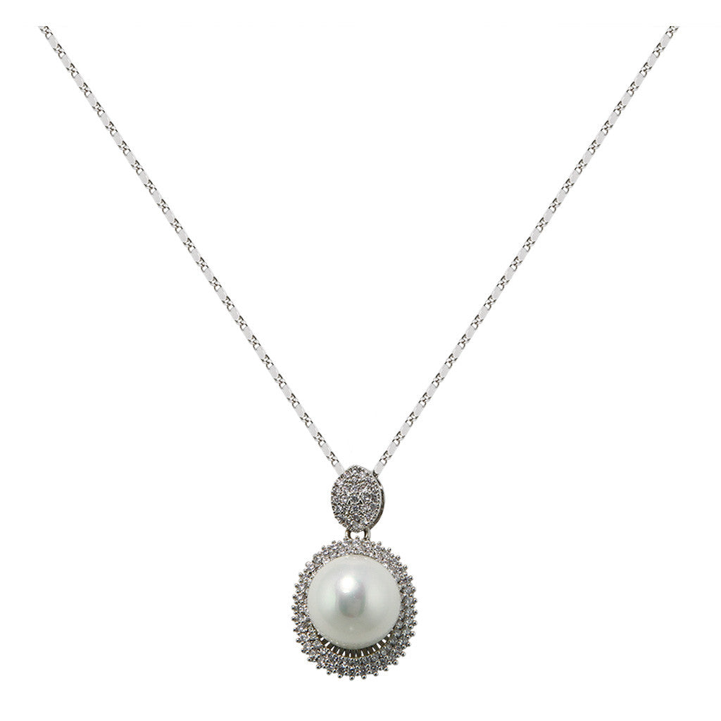 Pearl With Oval Diamond Ring Pendant - Bon Flare Ltd.