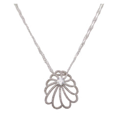 Flower With One Brilliant Cut Diamond Pendant With Long Double Chain - Bon Flare Ltd.