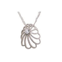 Flower With One Brilliant Cut Diamond Pendant With Long Double Chain - Bon Flare Ltd. 
