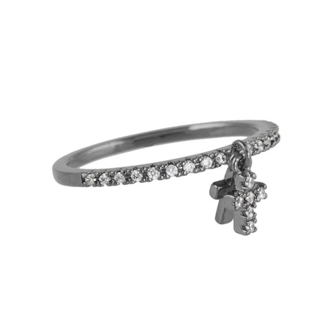 Micro Pave Diamond Eternity Stackable Ring With 2 Cross Charms