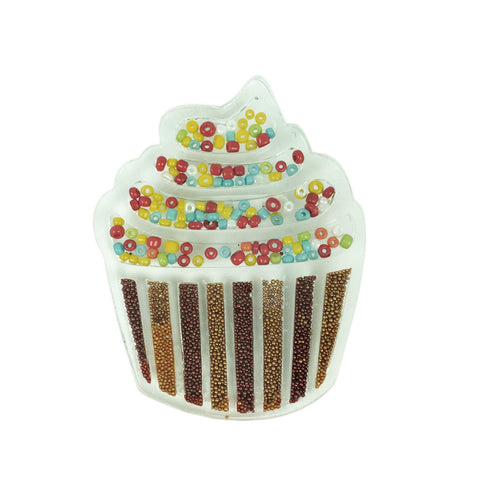 Bead-Filled Cupcake Brooch