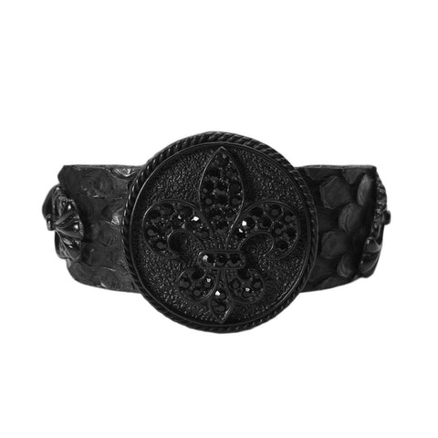 Fleur-De-Lis Crest Shield Leather Bracelet