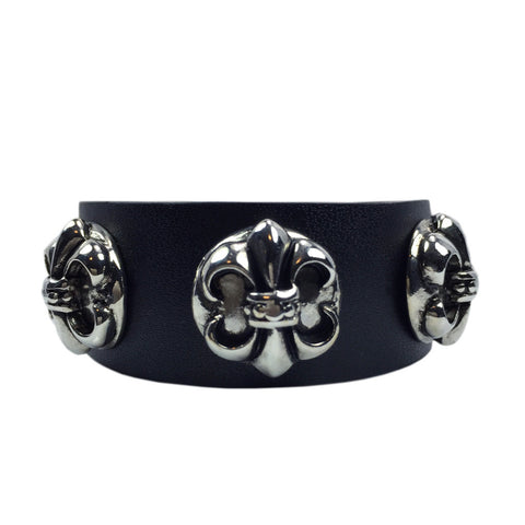 Unisex Fleur-De-Lis Leather Bracelet