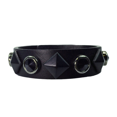 Stud & Black Stone Leather Bracelet