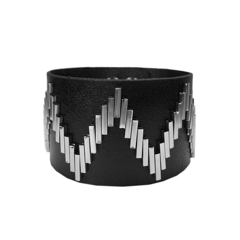 Zig Zag Pattern Leather Band Bracelet