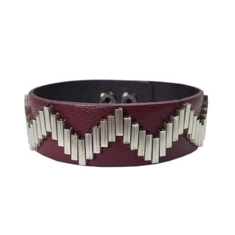 Zig Zag Pattern Leather Band Bracelet