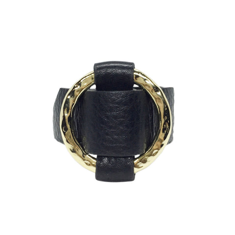 Round Gold-Plated Buckle Textured Leather Bracelet