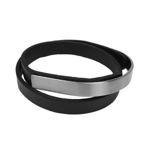 Chic Leather Silver-Plated Bar Bracelet