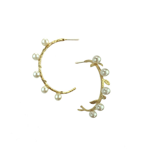 Pearls & Vine Golden Hoops