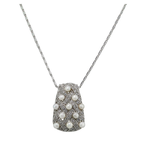 Basketweave Retangle Diamond With Pearls Pendant