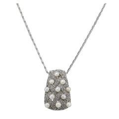 Basketweave Retangle Diamond With Pearls Pendant - Bon Flare Ltd. 