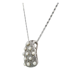 Basketweave Retangle Diamond With Pearls Pendant - Bon Flare Ltd. 