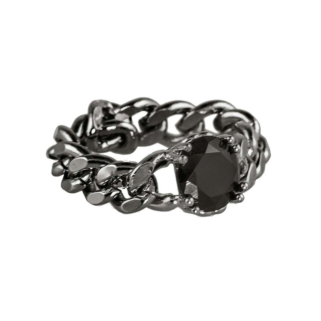 Pewter Chain Ring With Black Stone - Bon Flare Ltd. 