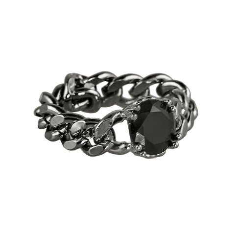 Pewter Chain Ring With Black Stone