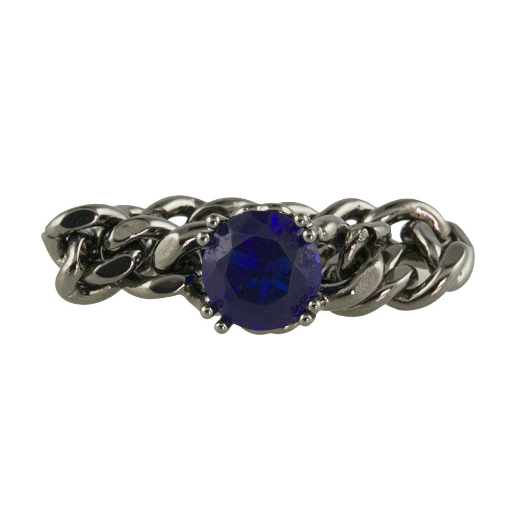 Pewter Chain Ring With Sapphire Stone - Bon Flare Ltd. 