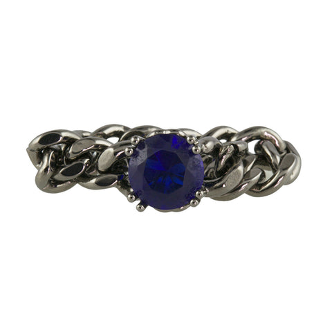 Pewter Chain Ring With Sapphire Stone