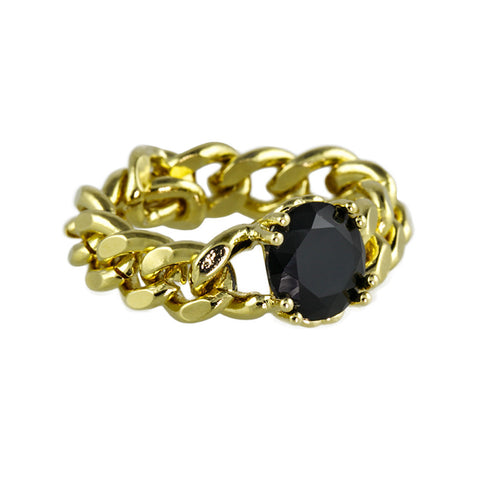 Gold Chain Ring With Black Stone
